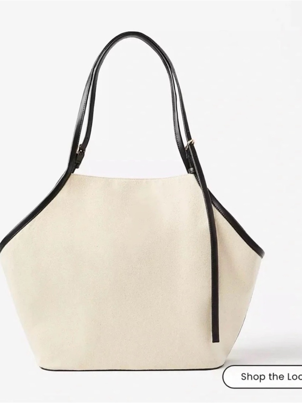 LOFT Cream Canvas Brown Trim Tote